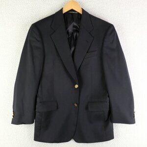 Vintage Blazer Mens 38S Short Black Gold Two Button Vented Wool Harry Rosen